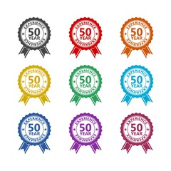 Fifty years experience color icon set isolated on white background