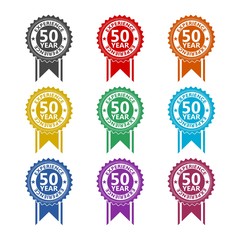 Fifty years experience color icon set isolated on white background