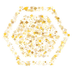 Birthday gold square confetti tinsels flying on white. Shiny Christmas vector sequins background. Gold foil confetti party glitter space. Square particles party background.