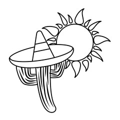 Isolated mexican cactus with hat and sun vector design