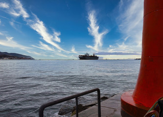 big container vessel enter i la spezia gulf
