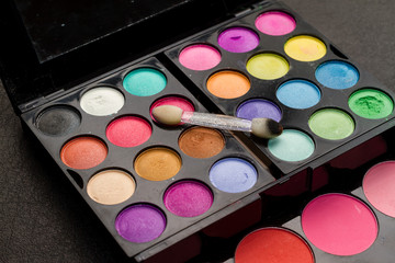 palette of colorful eye shadows