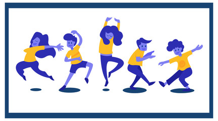 Fototapeta na wymiar Motivational concept for landing page. Template for website or web page with stylish modern vector illustration. Group of young joyful jumping and dancing people with raised hands. Vector