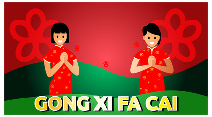 Girl saying Gong Xi Fa Chai Chinese new year. Background chinese new year template. vector design