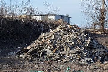 Nature near Ukrainian capital. Trash burning. Air pollution. Environmental contamination. Illegal junk dump. Near Kiev, Ukraine