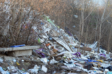 Nature near Ukrainian capital. Trash burning. Air pollution. Environmental contamination. Illegal junk dump. Near Kiev, Ukraine