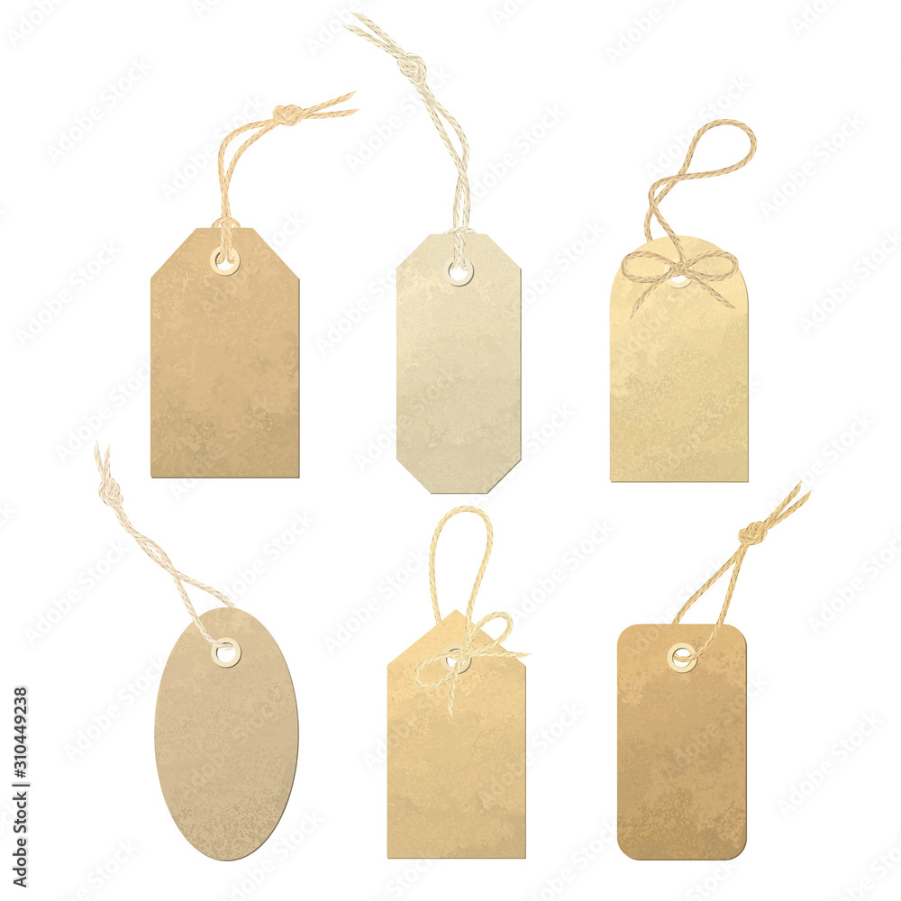 Wall mural set of vector carton labels with various linen string tying. tags tied with knots and bows of realis