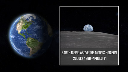 Earth planet illustration and View from the Apollo 11 spacecraft shows the Earth rising above the Moon's horizon in July 1969 , some elements of this image furnished by NASA
