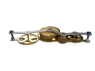brass gear train with steel polished bridge, jewels and blued screws