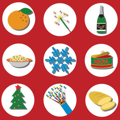 Set of  round New Year icons in Russian.