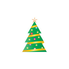 Decorated Christmas tree flat vector icon isolated on a white background.Pine tree with ornaments and star.