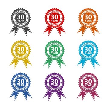 Thirty years experience color icon set isolated on white background