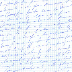 Handwritten abstract text seamless pattern, vector cursive script background, imitation of hand-drawn ink text