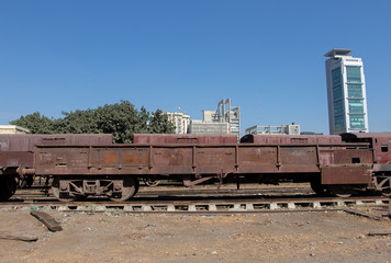Naklejka premium Freight Train boogie on a city station in Karachi