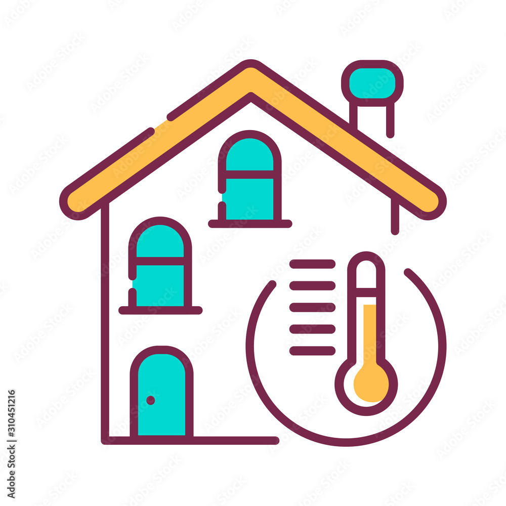 Poster the house is heated color line icon on white background. the temperature in the house. pictogram for