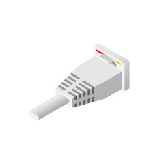 Isometric Ethernet port and LAN cable isolated on white background. Network socket icon, wireless wi-fi router internet data connector. Vector illustration for web, design, app, infographics