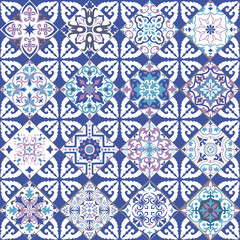 Seamless tiles background in portuguese style. Mosaic pattern for ceramic in dutch, portuguese, spanish, italian style.
