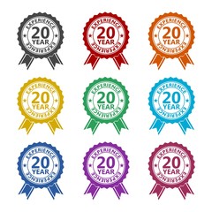 Twenty years experience color icon set isolated on white background