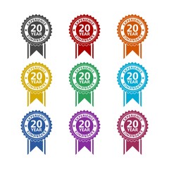 Twenty years experience color icon set isolated on white background