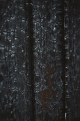 Charred wooden wall.