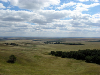 Fototapeta na wymiar Green hills near Orenburg in August