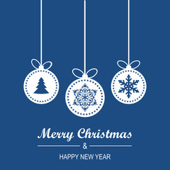 Christmas and New year greeting card flat vector design in 2020 year blue color.