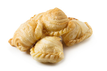 Homemade chicken Curry puffs isolated on white background.