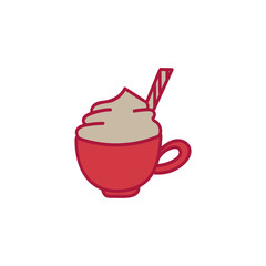 Hot chocolate red cup vector icon in hand drawn doodle style for patterns,posters.