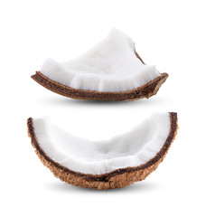 Coconut pieces isolated on a white background