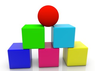 Red ball at the top of the pyramid