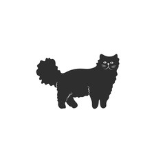 Cute character black style of cat. Simple silhouette icon of persian breed for different design. 