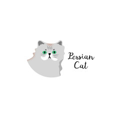 Cute portrait cartoon style of cat. Icon of persian breed for a different design. 