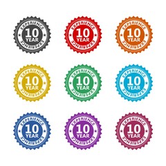 Ten years experience color icon set isolated on white background