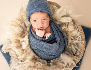 Newborn with open eyes