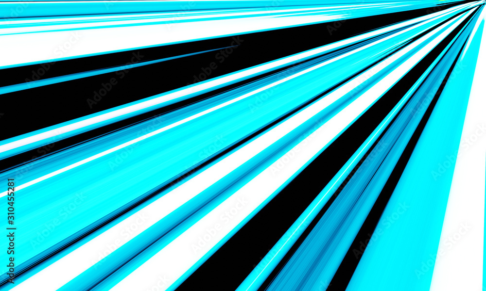 Poster white blue vector and stripes moving fast over dark background. 3d rendering.