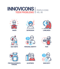 Teen problems line design style icons set