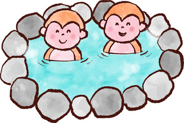 おさる2匹、温泉に入る