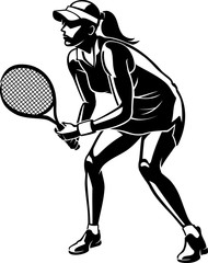 Women's Lawn Tennis Sport Match, Shadowed Illustration