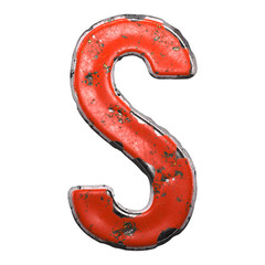 Capital letter S made of red paintad metal isolated on white background. 3d