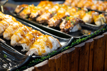 grilled engawa sushi with sauce - Japanese food