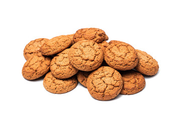 a lot of oatmeal cookies on a white background