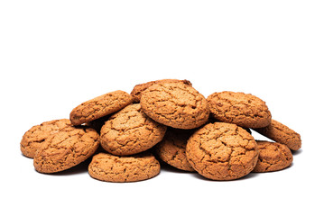 a lot of oatmeal cookies on a white background