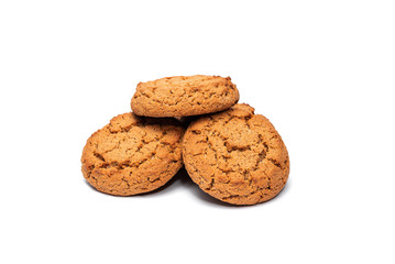 three oatmeal cookies on a white background