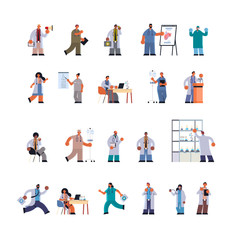 doctors in uniform different clinic hospital workers set medicine healthcare concept full length flat vector illustration
