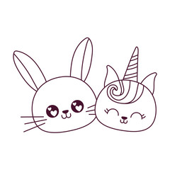 Kawaii rabbit and cat unicorn cartoon vector design