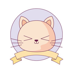 Kawaii cat cartoon with ribbon vector design