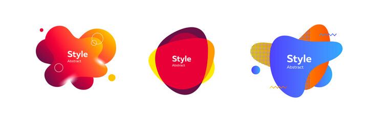 Set of colorful liquid shaped graphic elements. Design template for logo, flyer or presentation. Abstract form dynamic composition. Modern style vector illustration