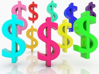 Colored dollar signs on a white background