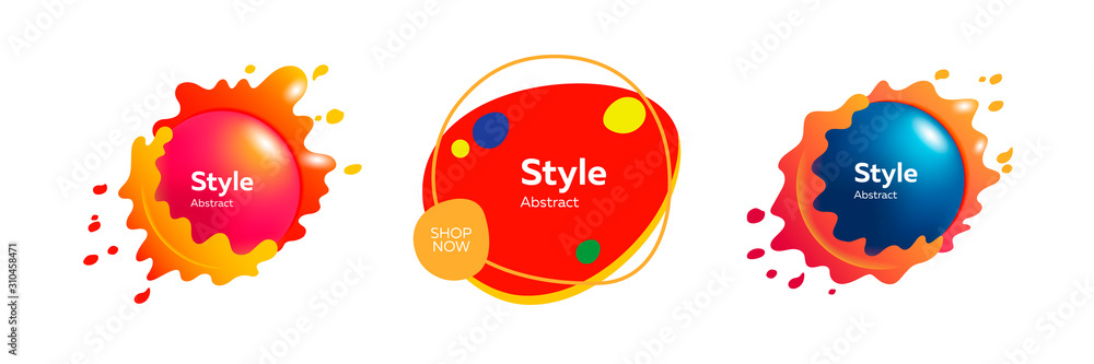 Poster set of dynamical colored figures in free shape. design template for logo, flyer or presentation. abs