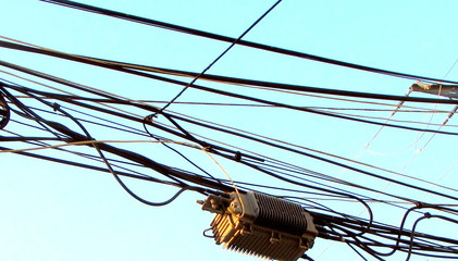 Unsafe electrical wires in third world country.